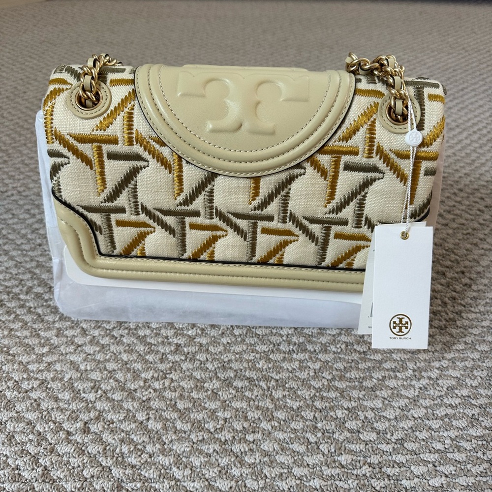 Tory Burch Fleming Soft Embroidered Canvas Convertible Shoulder Bag